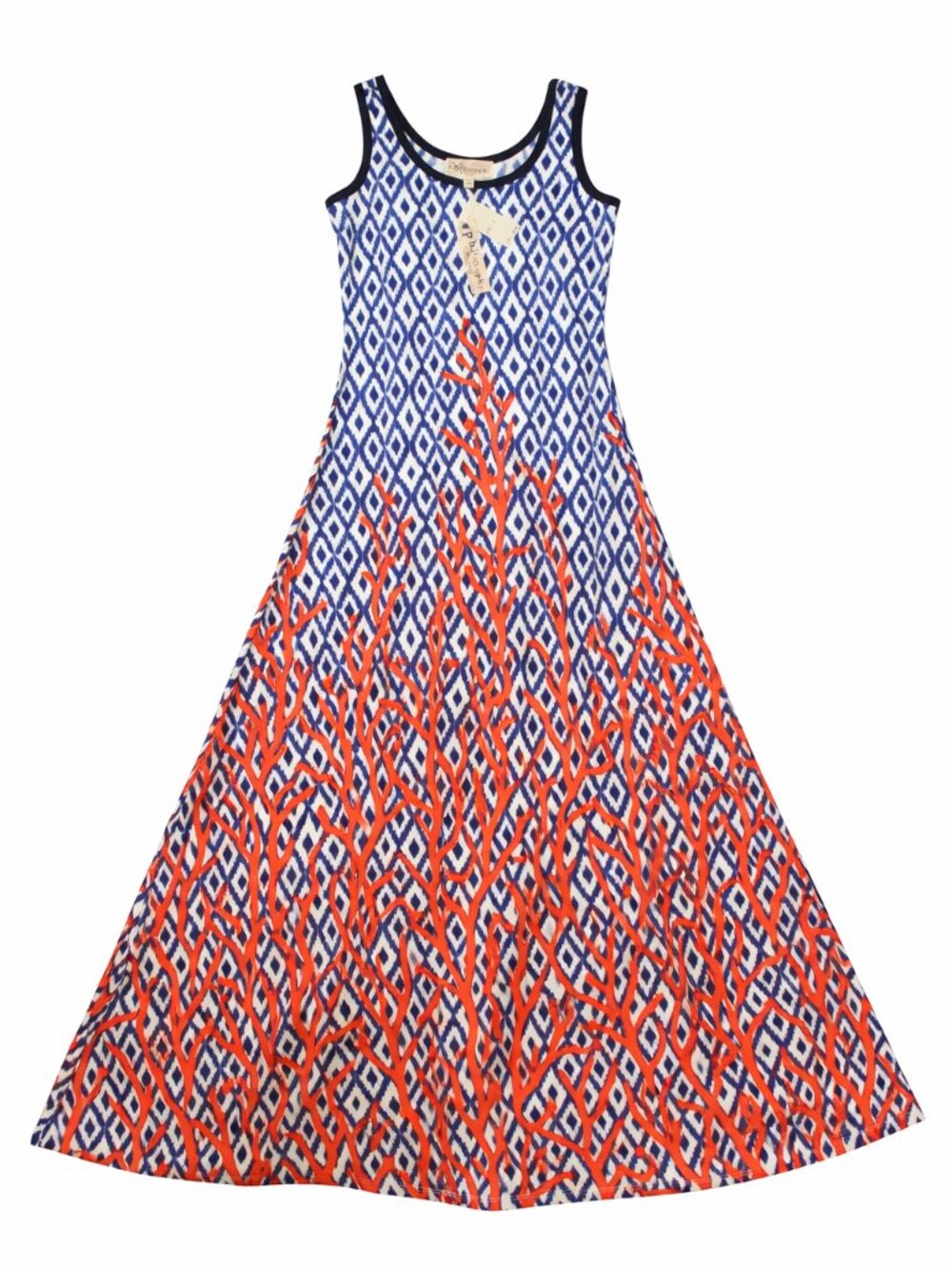 Philosophy Dress Women Sleeveless A-Line Blue Ikat Coral Print NWT size M